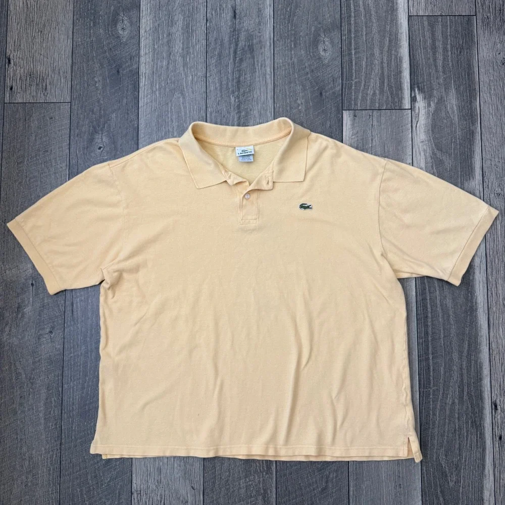 Lacoste Mens Linen Cotton Polo Shirt Size 8 XXL Pastel Yellow Short Sleeve Logo